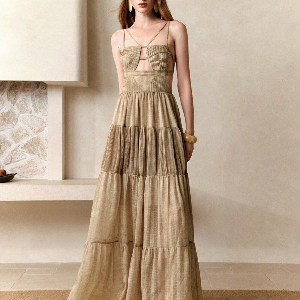 Khaki Casual Women's Tie-Dye Beach Wedding Guest Dress - Picture 7 of 7